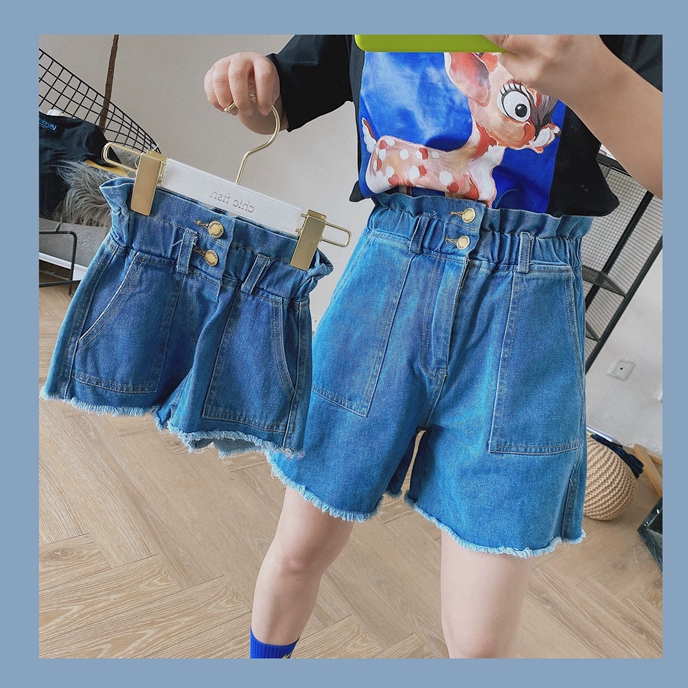 CHICFISH2020 Sản phẩm mới dành cho mùa hè Trẻ em hợp thời trang Quần áo trẻ em Hàn Quốc Bud Vòng eo cao Chân rộng Bố mẹ-con Quần short denim Quần nóng - Trang phục dành cho cha mẹ và con
