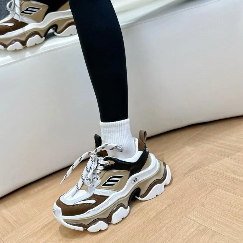 "Yingge" Genuine Leather Sheepskin Padded Dad Shoes for Women｜One Size Up｜31111-2