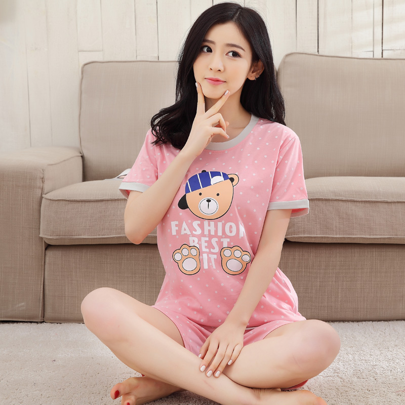 Summer pajama người lớn symmy bộ áo tay ngắn dễ thương cơ thể ngắn sinh viên đại học 3 cơ sở phát điện trung học mới.