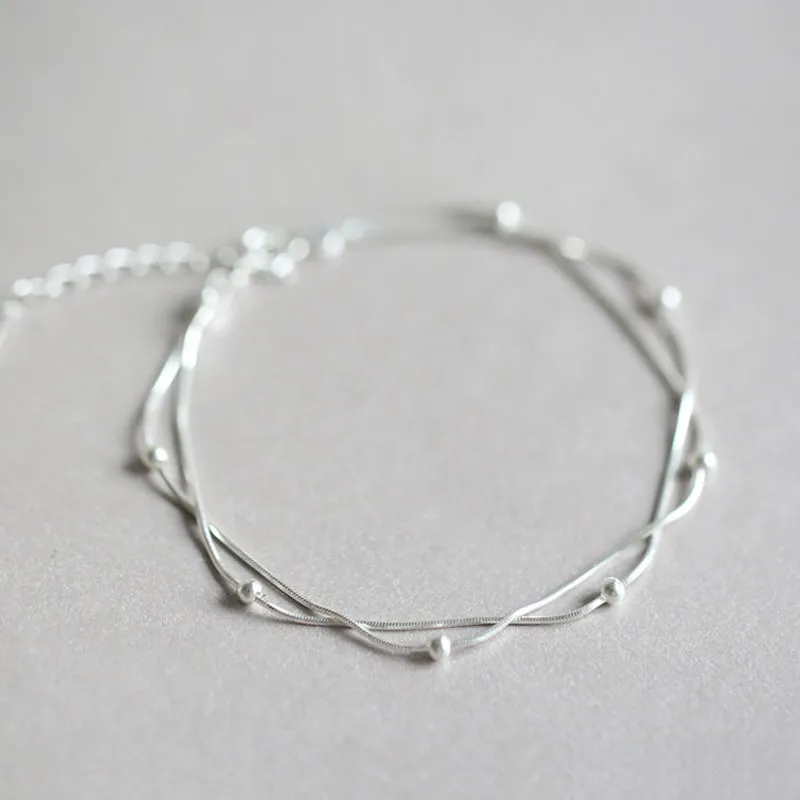 925 Sterling Silver Simple Round Bead Bracelet ins Niche Design High-End New Trendy Simple Double-Layer Versatile Jewelry
