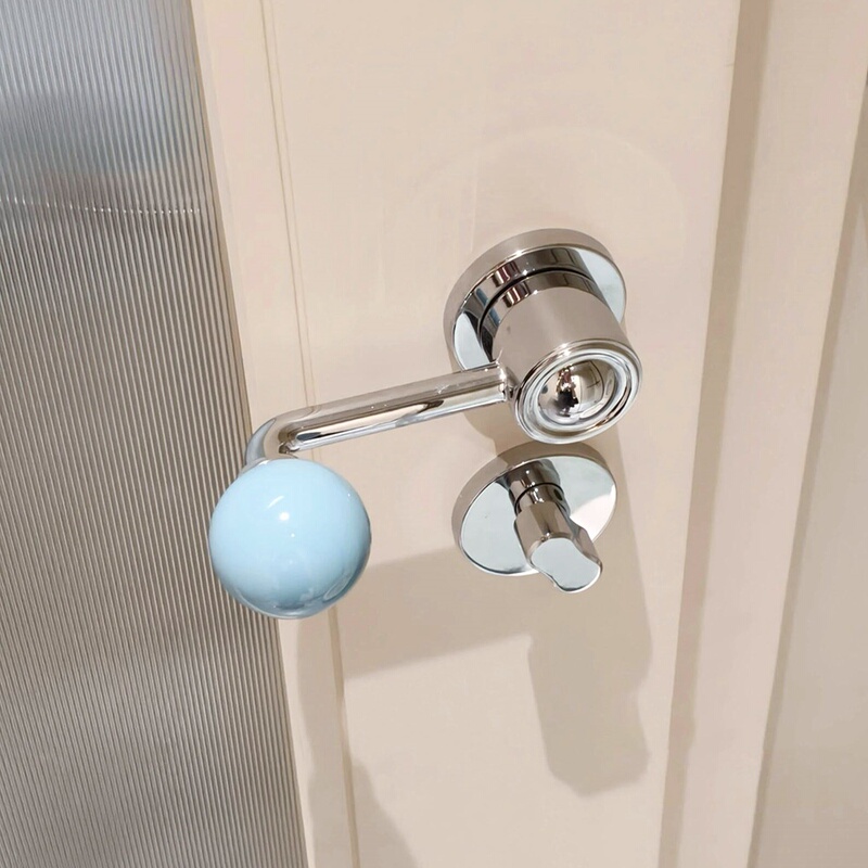 French-Style Minimalist Door Lock for Indoor Bedroom, Blue Spherical Door Handle, Magnetic Silent Retro Wooden Door, Children's Room Door Lock