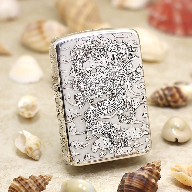 American zippo lighter 1941 version 23 pure silver finely carved flying dragon in the sky-Xiang Yunlong