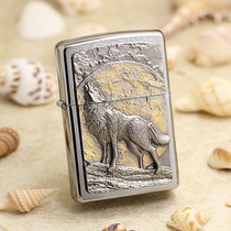 Original zippo treasure lighter Chrome brushed sticker European version midnight wolf howl 2 003 038