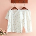 Nhật Bản cotton twill đồ ngủ của phụ nữ mùa hè ngắn tay cắt quần dài dễ thương nhỏ tươi mát vải cotton mỏng phục vụ tại nhà - Cha mẹ và con Cha mẹ và con