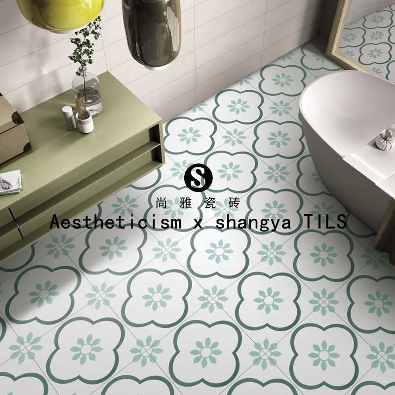 Green tiles A flower black and white tile kitchen bathroom wall tile floor tile balcony tile antique tile tile tile tile