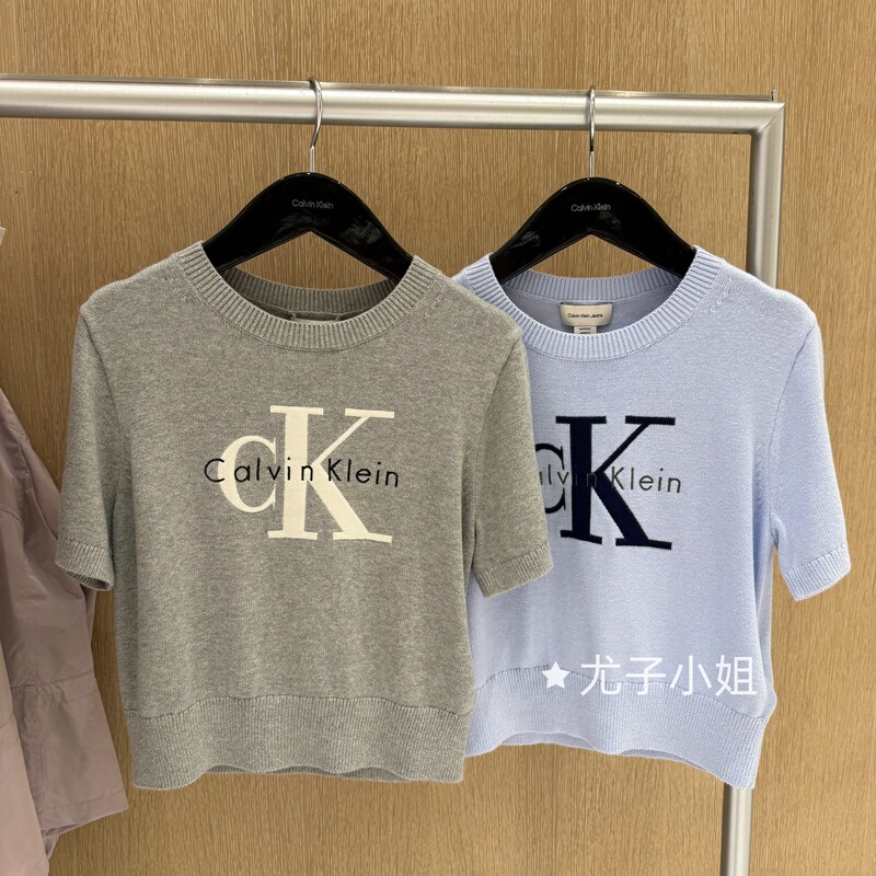 Ck Jeans 26 Autumn and Winter New Style Women's Simple Embroidered Short-Sleeved Knitwear 47H300G Ck Jeans 26 Autumn and Winter New Style Women's Simple Embroidered Short-Sleeved Knitwear 47H300G