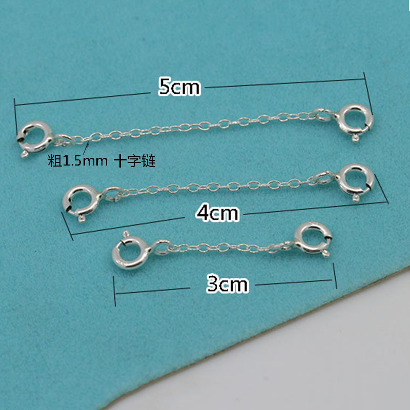 925 sterling silver 1 5mm cable chain two ends spring buckle length custom extended chain Bracelet Necklace Safety chain