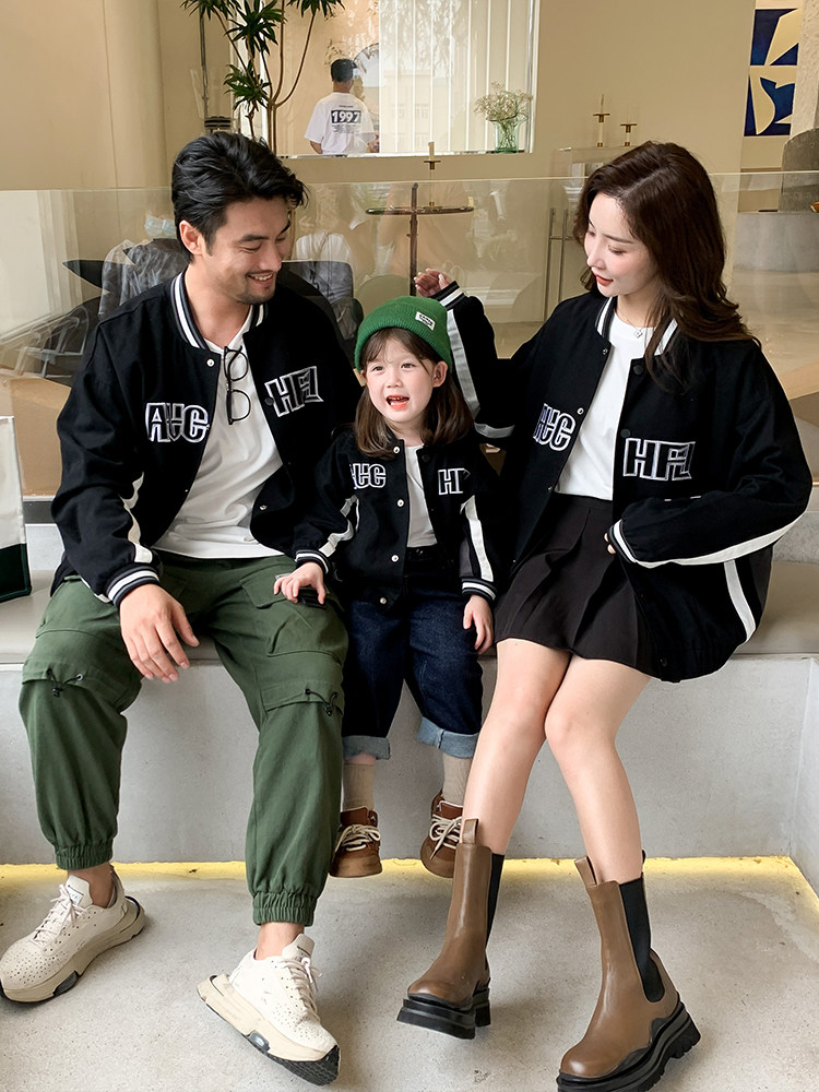 High-end parent-child clothing 2021 autumn new family of three casual jackets children's baseball uniforms trendy mother-daughter clothing