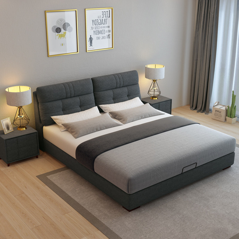 Fabric bed can be removed and washed Nordic technology cloth modern simple small apartment type master bedroom solid wood wedding bed light luxury double soft bag