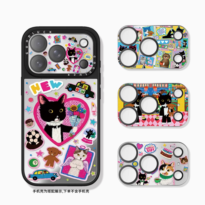 Casetifiy Collaboration American Retro Black Cat Heart Cartoon Suitable for iPhone 17 Pro Phone Lens Protector 17 Pro Max Mirror Protector Pm Full Coverage Lens Film C Brand