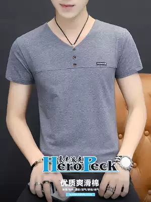 Summer Korean version of the small shirt V-neck short-sleeved T-shirt men's summer fit pure cotton T-shirt men's trend T-shirt top clothes