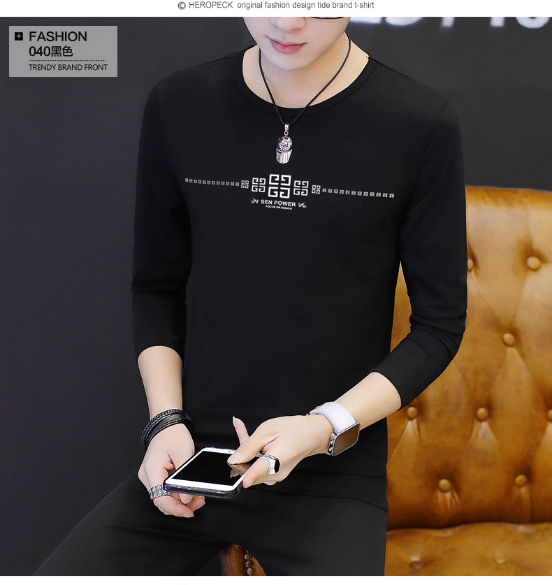 Mùa xuân nam dài tay t-shirt áo khoác mùa thu quần áo đáy áo sơ mi quần áo phần mỏng vòng cổ bông mùa xuân và mùa thu mô hình thủy triều ...