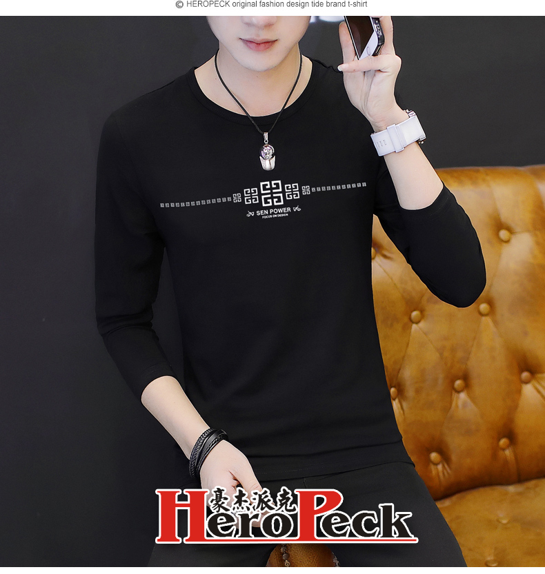 Mùa xuân nam dài tay t-shirt áo khoác mùa thu quần áo đáy áo sơ mi quần áo phần mỏng vòng cổ bông mùa xuân và mùa thu mô hình thủy triều ...