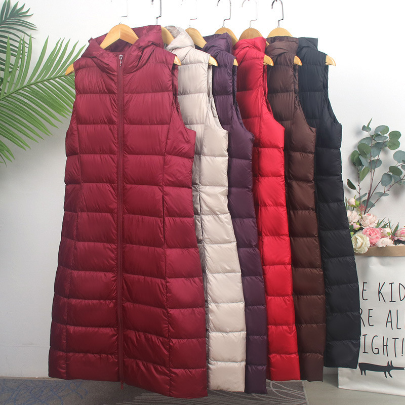 Youpin Autumn and Winter New down Jacket Vest for Women, Extra Long, Over-The-Knee, Slimming, Hooded Vest, down Vest