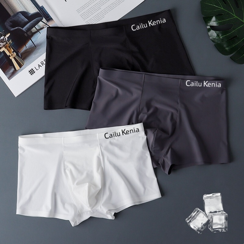 American Men's Underwear Ice Silk Seamless Boxer Briefs Summer Thin Sports Pure Cotton Crotch Antibacterial Boxer Shorts Vckv
