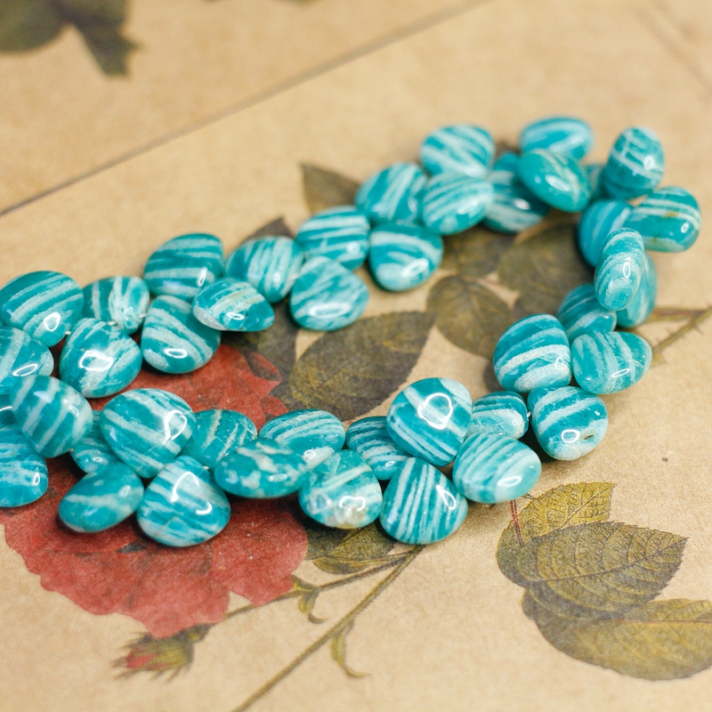 India Imported Natural Water Drop Heart-Shaped Amazonite Striped Amazonite DIY Semi-Finished Beads Loose Beads Accessories
