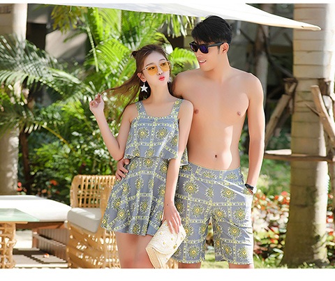 2018 mẫu đôi áo tắm một mảnh kiểu áo tắm che bụng thon gọn bảo thủ ngực nhỏ bảo vệ áo tắm nam quần đi biển 	đồ đi biển đôi nữ