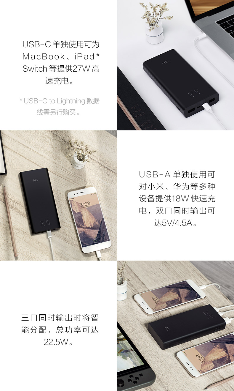 ZMI tím 20000mAh hai chiều nhanh phí Type-C PD nhanh phí điện thoại di động dung lượng cao di động sạc kho báu màn hình số lượng lớn điện thoại Samsung chính hãng của Apple kê phổ Oki kho báu - Ngân hàng điện thoại di động sạc dự phòng type c