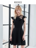 Летнее черное кружевное винтажное платье, длинная юбка, 2020, высокая талия, средней длины