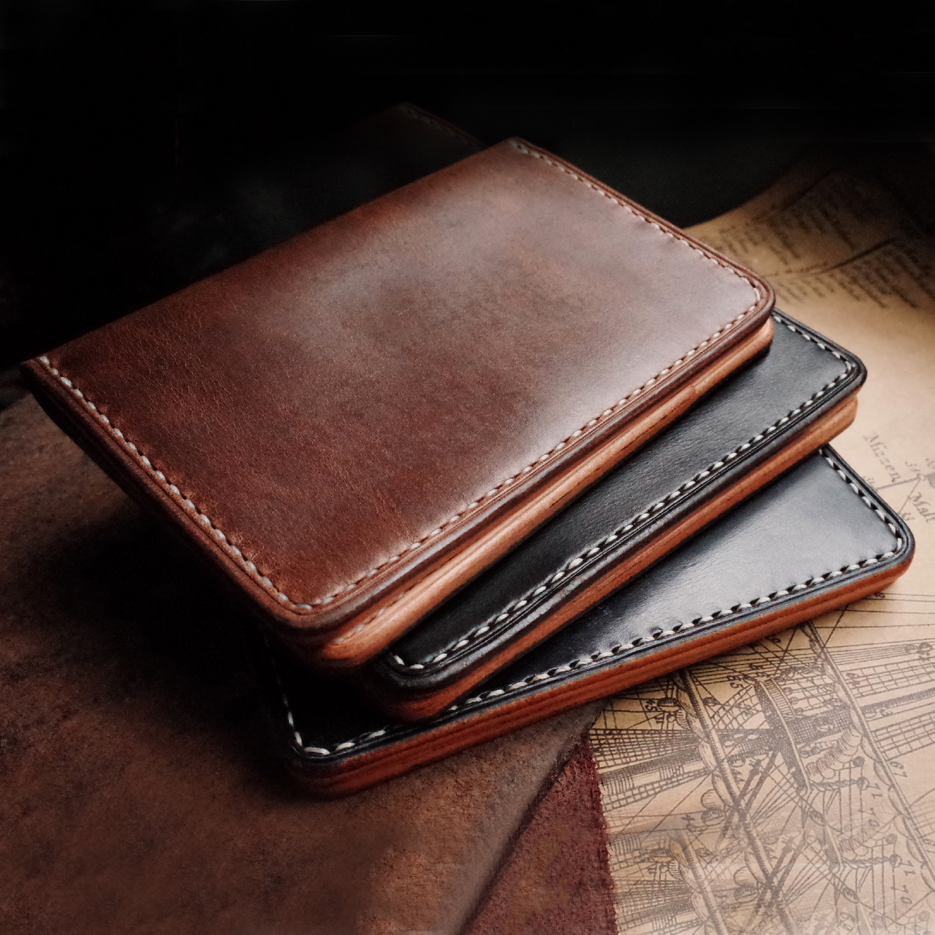 Horween Holwen Pima leather hand-stitched passport bag clip Travel abroad ticket card bag Document storage bag