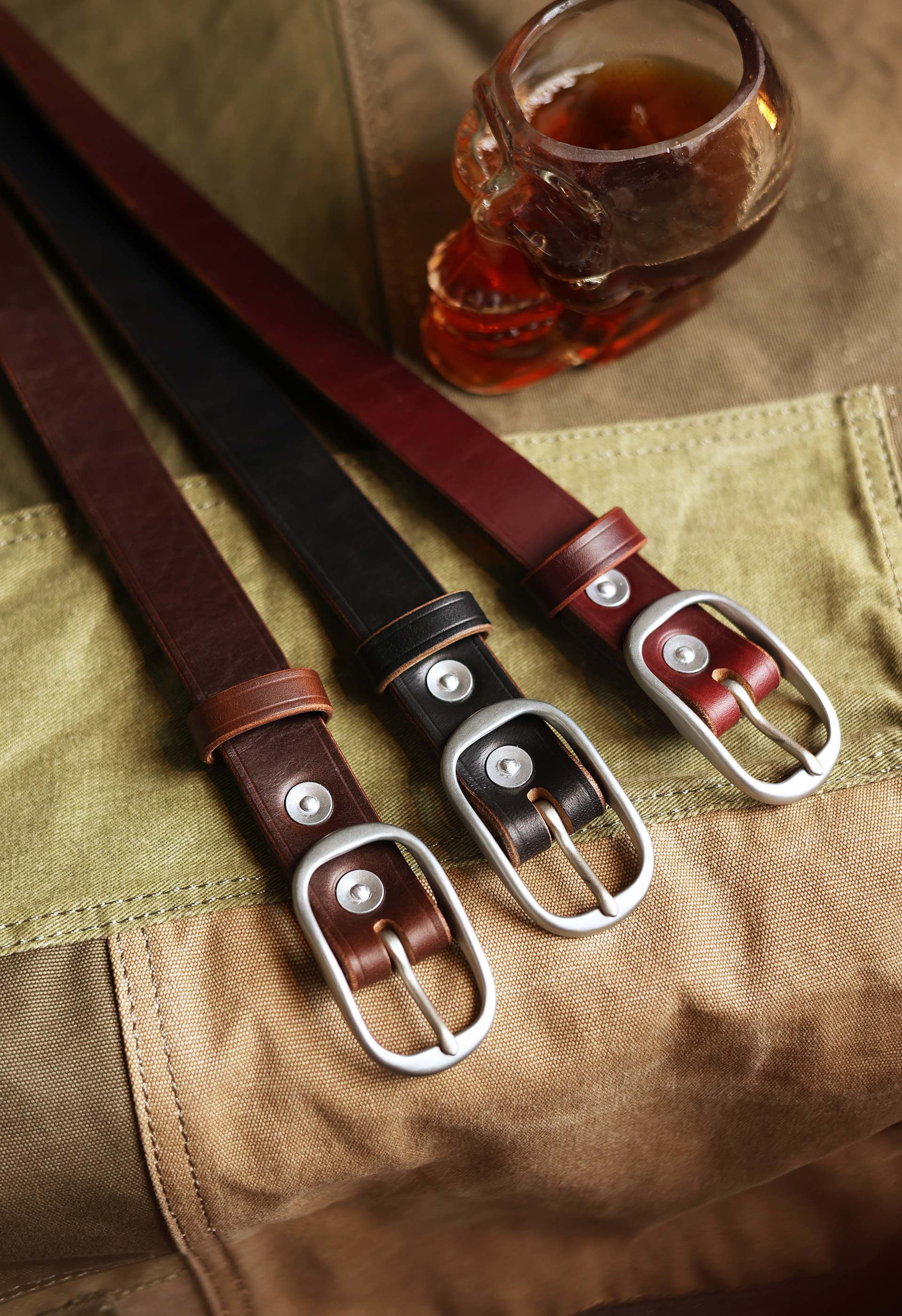 American Horween tea Wax waxed top layer cowhide narrow unisex belt - Belts - Genuine Leather Multicolor