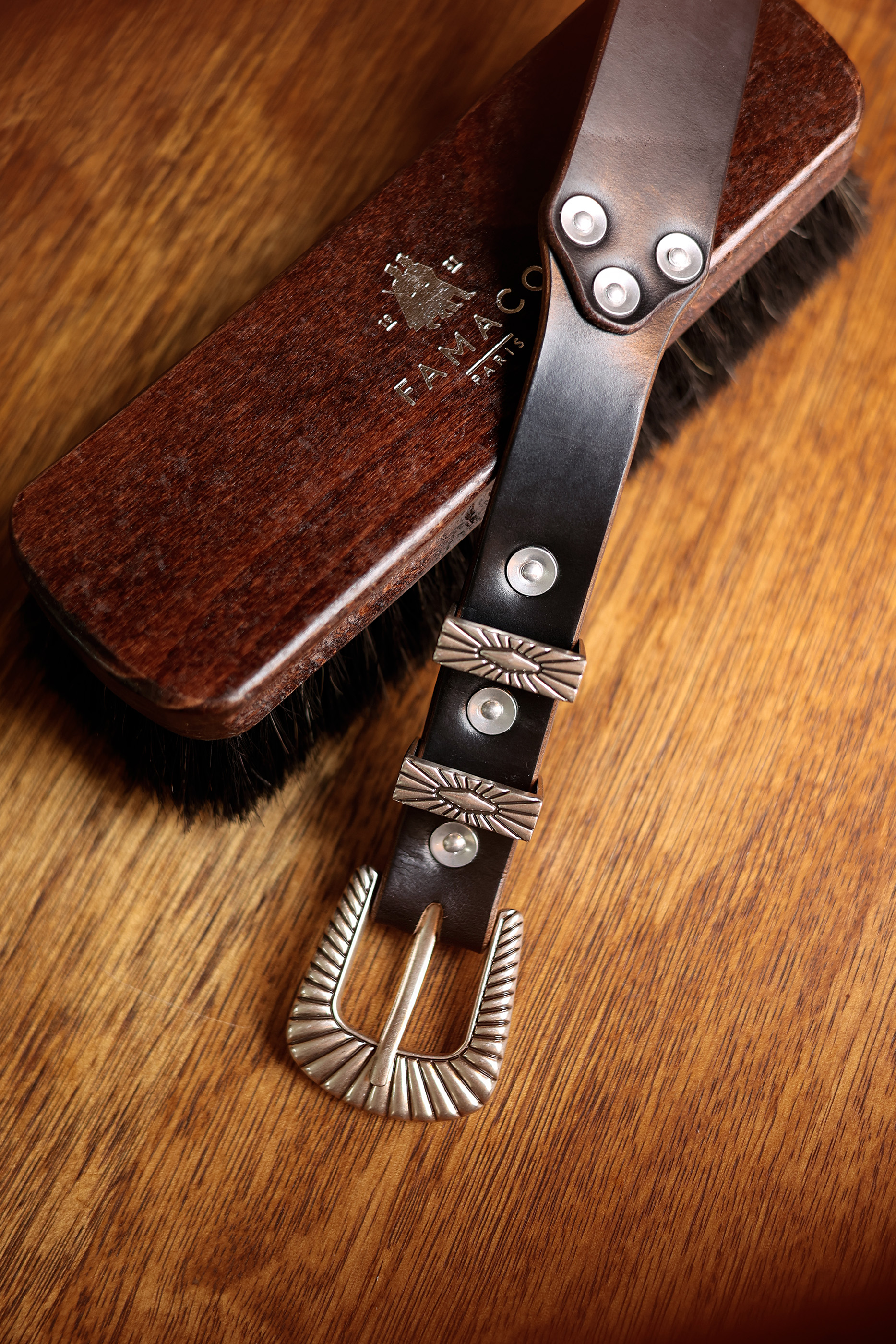 American Horween leather hand-made Silver carved belt - Belts - Genuine Leather Multicolor