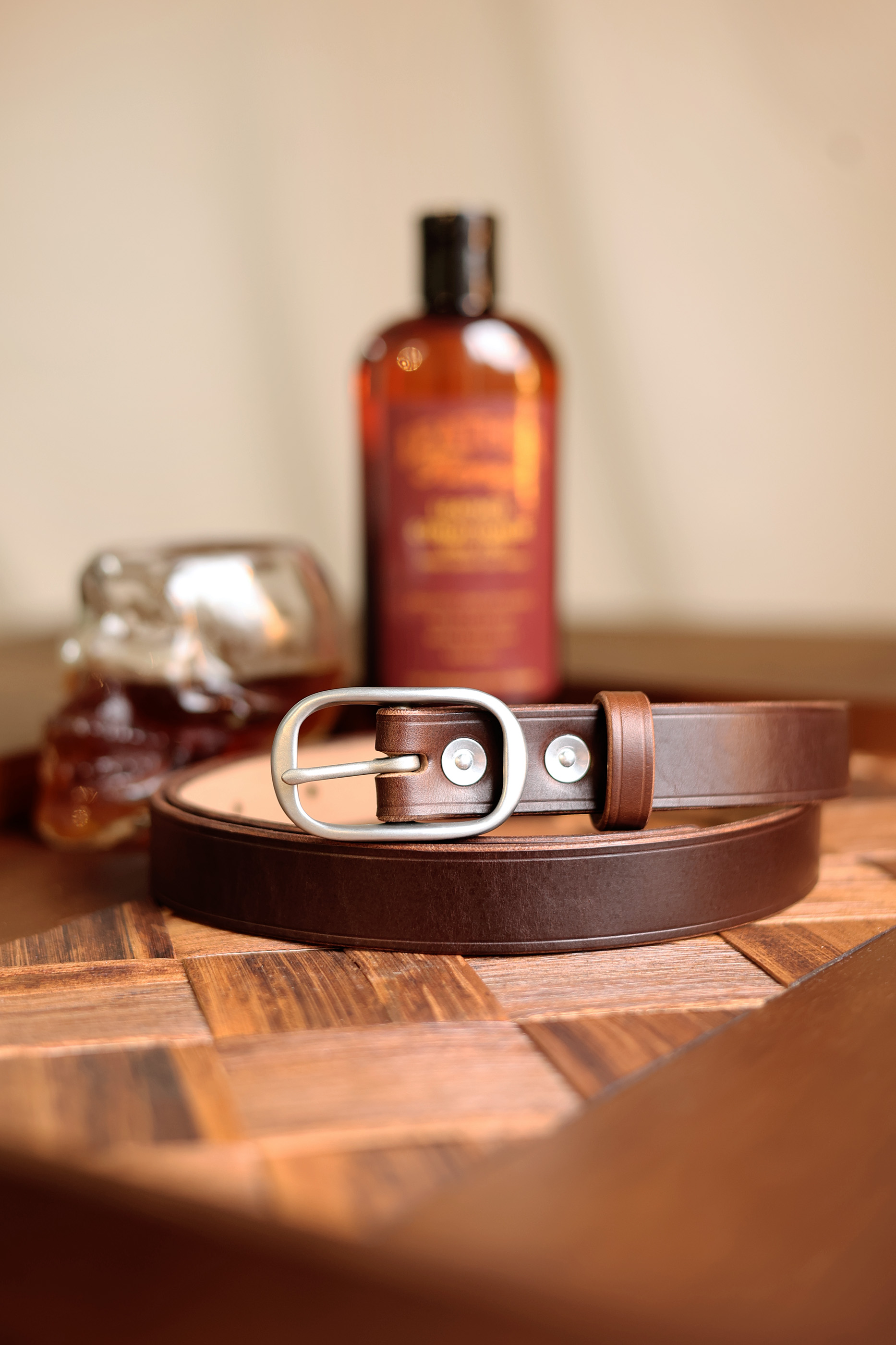 American Horween tea Wax waxed top layer cowhide narrow unisex belt - Belts - Genuine Leather Multicolor