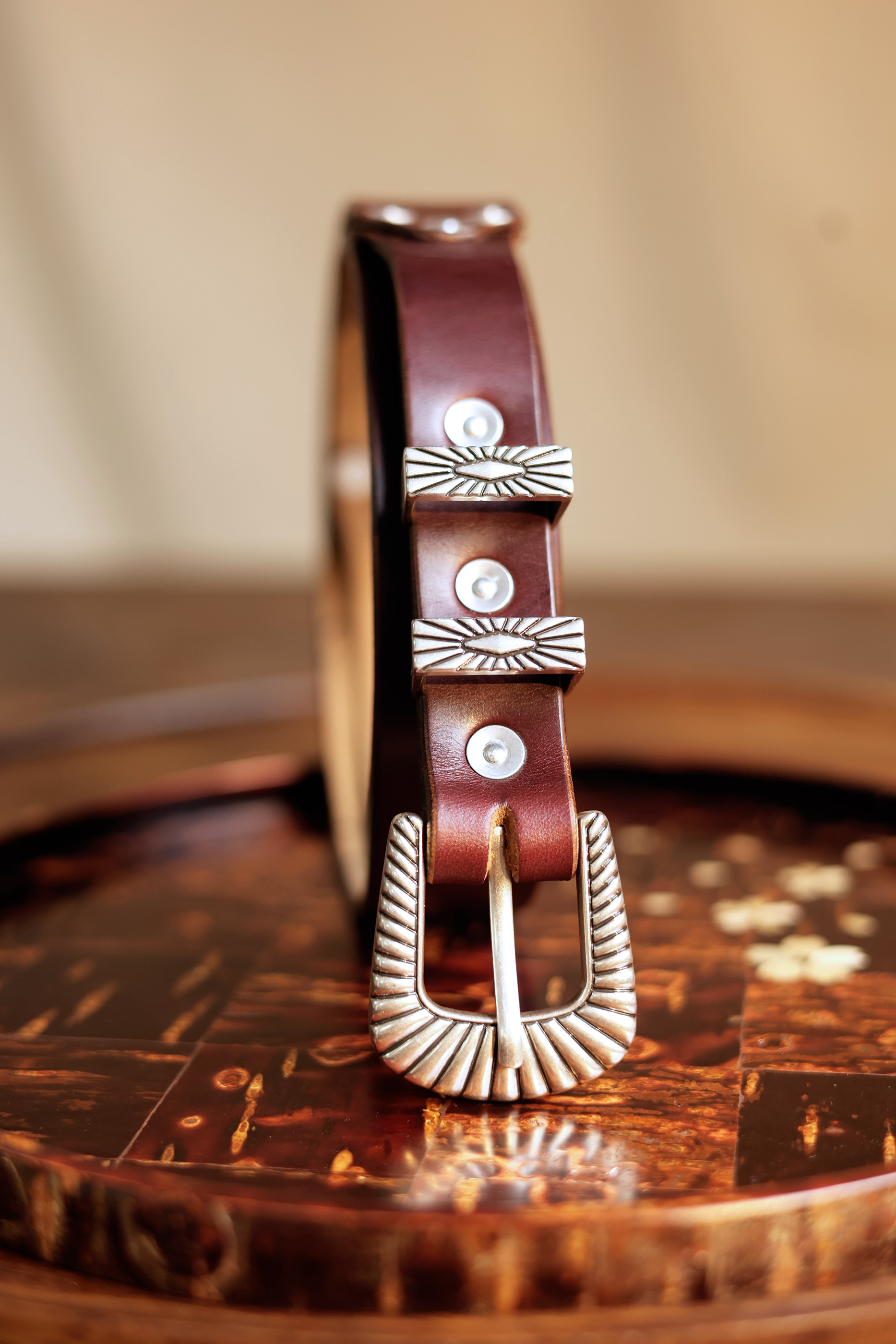 American Horween leather hand-made Silver carved belt - Belts - Genuine Leather Multicolor
