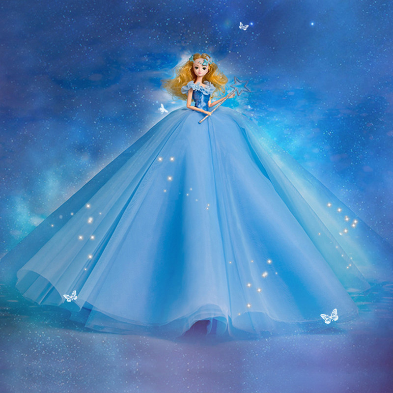 Rare Collections Grey Girl Wedding Dresses Dolls Weight Blue Big Skirts Fairy Princess Dolls Girl Toy Presents