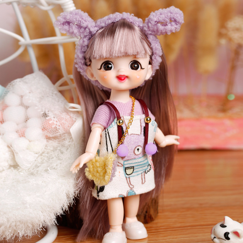 (Fans Welfare) Fairy Princess Doll Super Cute Purple Eared Rabbit Dress Up Doll Purple Suspender Dress Girl Toy