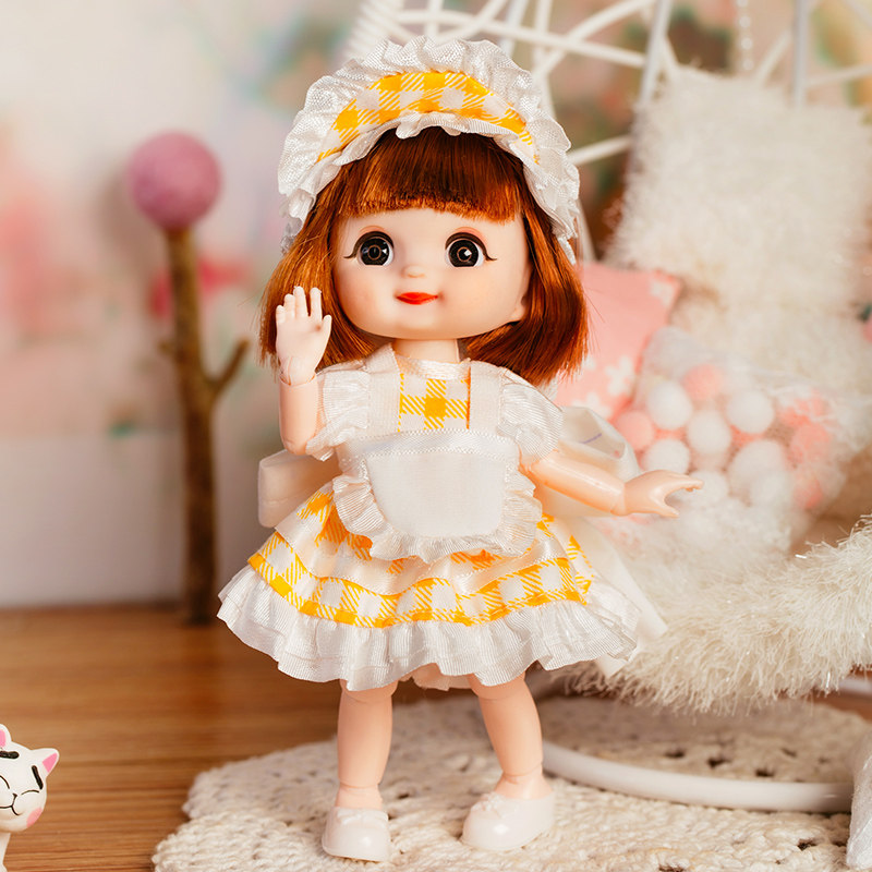 The Fairy Princess Doll ultra sweet yellow lattice 16 cm to change the environmental protection material of toys