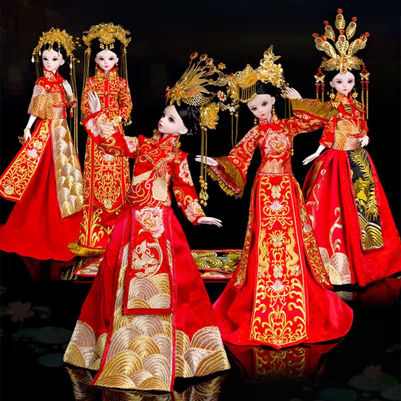 Fairy fairy hey Min Barbie BJD heavy hand-made custom Chinese bride Xiuhe clothing showcase window decoration decoration