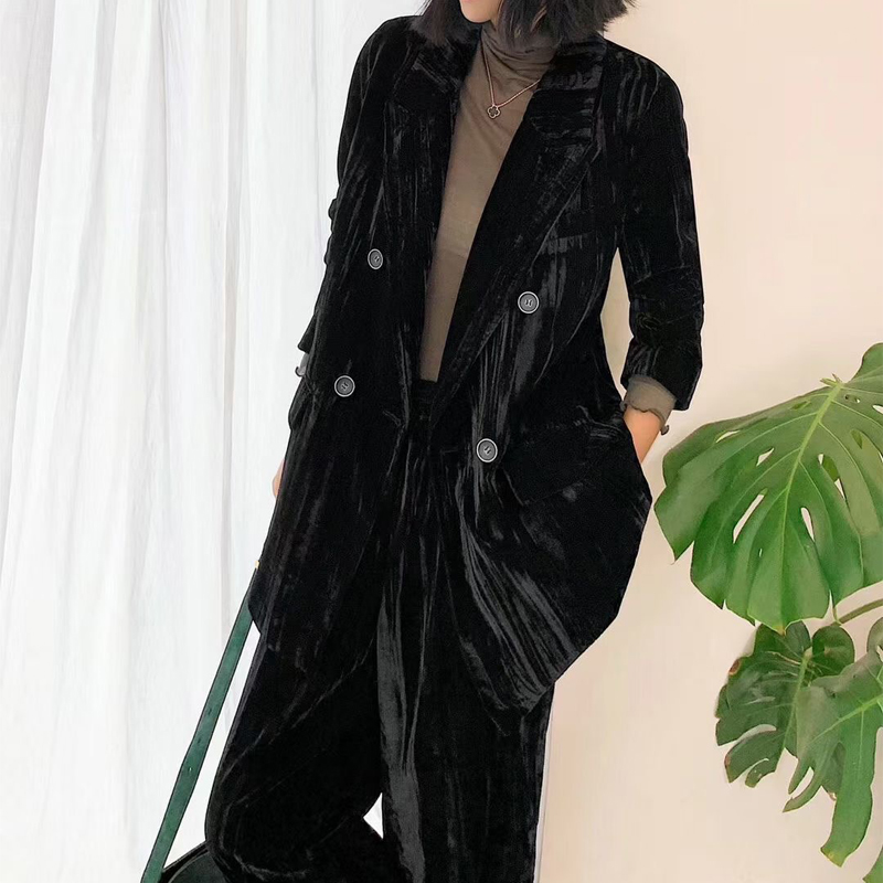 Velvet suit suit women's high-end spring and autumn black casual fashion temperament high-end fried street royal sister suit jacket