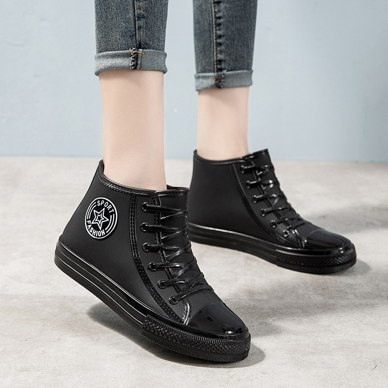 Sunny Rain Shoes Women's Water Boots Warm Plus Suede Waterproof Shoes Women Rain Shoes Women Rain Boots Rubber Shoes Single Shoes Students Low Mid Boots Carwash