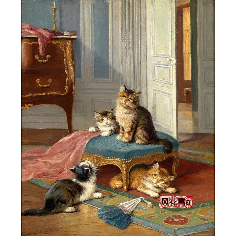 Super clear color cross stitch heavy drawing drawing drawing source file frolicking cat 240 292