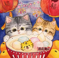 Ultra-clear color cross-stitch redrawing paper source file Lantern Cat 300 291 90