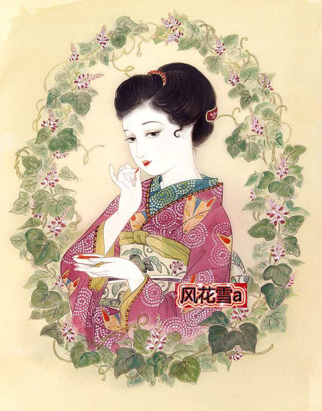 Ultra-clear color cross-stitch re-drawing drawing source file Japanese kimono half-body (47)