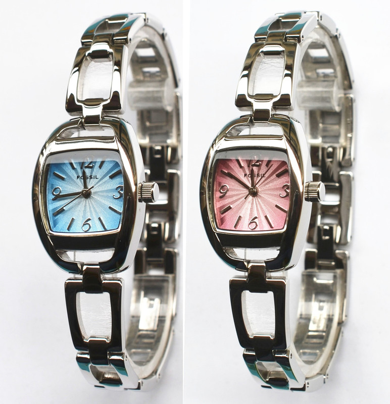 Fossil Watch Women's Fashion Steel Chain Watch Pink Blue Surface