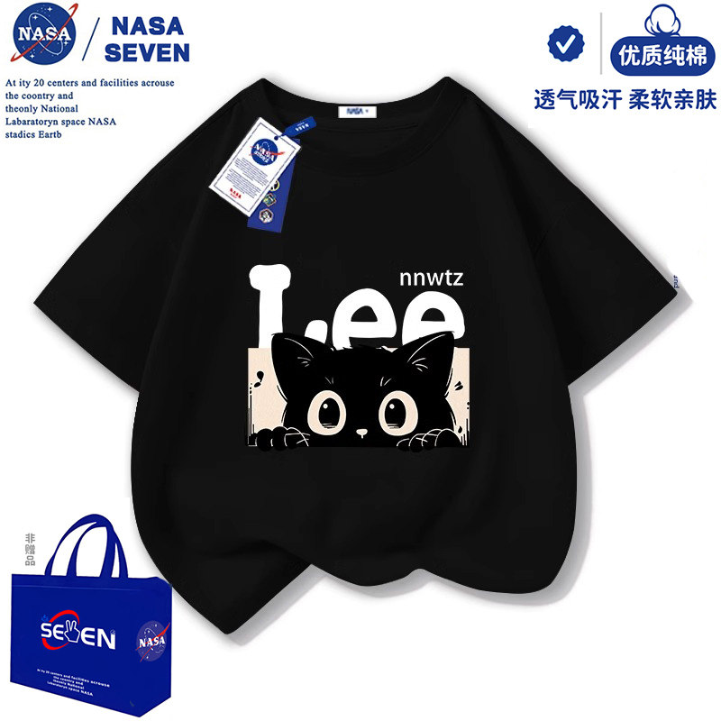 Детская футболка с короткими рукавами для мальчиков под общим брендом NASA, новинка 2025 года, летняя хлопковая одежда в западном стиле для девочек с короткими рукавами для девочек