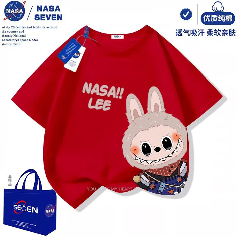 Детская футболка с короткими рукавами NASA Labubu, летняя одежда из чистого хлопка, новинка 2025 года, одежда labubu для мальчиков и девочек, летняя одежда