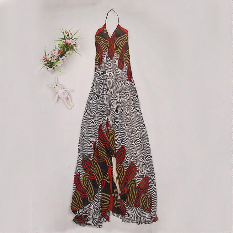 European and American Export Surplus Clearance Silk Bohemian V-Neck Ultra-Long Dress Floor-Length Gown Wedding Dress Vacation Dress