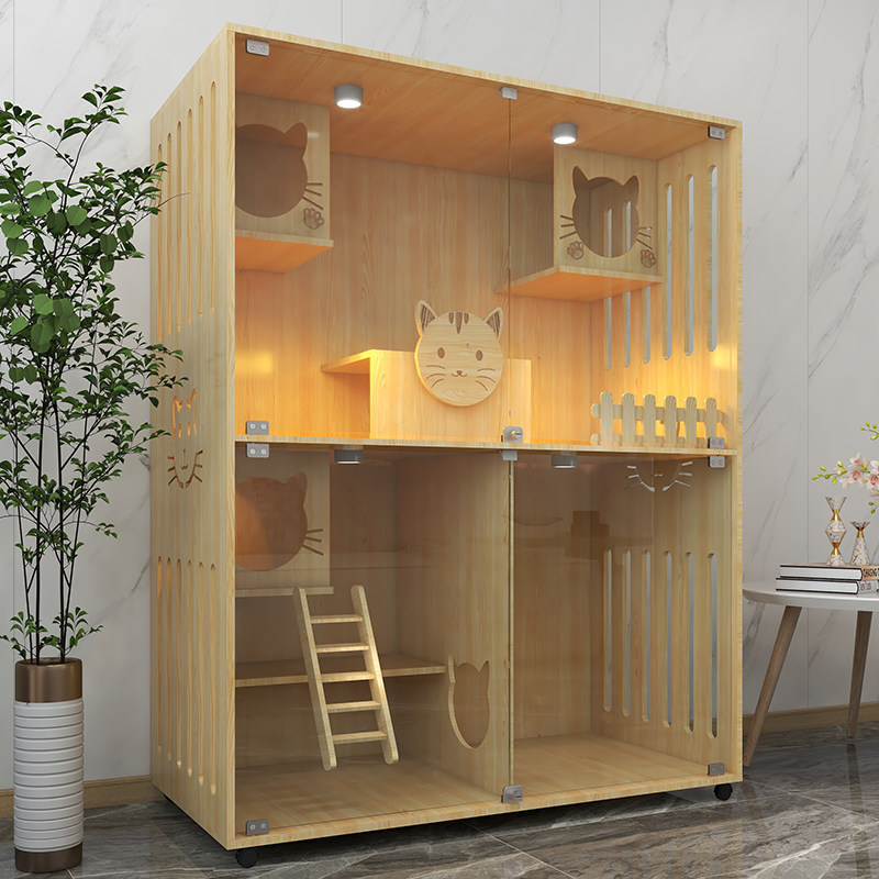 Cat Nest Cat Villa Home Solid Wood Feline Cage Super Free Space Indoor Luxury Cat House Multi Cat Family Cat Cabinet