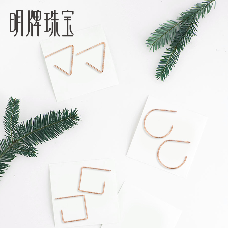 Clear Jewelry 18K Gold Ear Needle Color Gold Minimalist Geometric Line Earpin Square Personality Ear Ring CSH0093