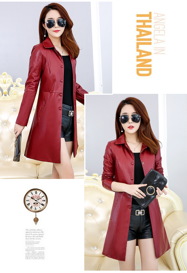 Áo xuân 2019 bằng da mới dành cho nữ phiên bản dài Hàn Quốc của áo len cổ tròn XL bằng da cừu mỏng áo khoác da zara