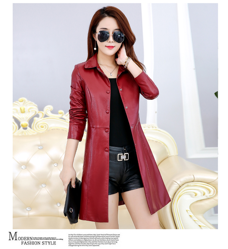 Áo xuân 2019 bằng da mới dành cho nữ phiên bản dài Hàn Quốc của áo len cổ tròn XL bằng da cừu mỏng áo khoác da zara