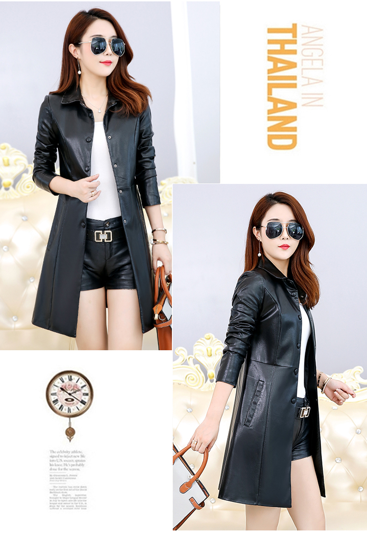 Áo xuân 2019 bằng da mới dành cho nữ phiên bản dài Hàn Quốc của áo len cổ tròn XL bằng da cừu mỏng áo khoác da zara