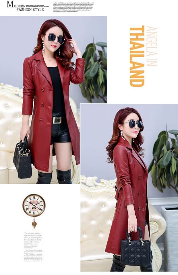 Mùa xuân 2019 mới da nữ dài phiên bản Hàn Quốc của thời trang Slim dày phù hợp với cổ áo áo khoác da dày áo da lót lông cừu