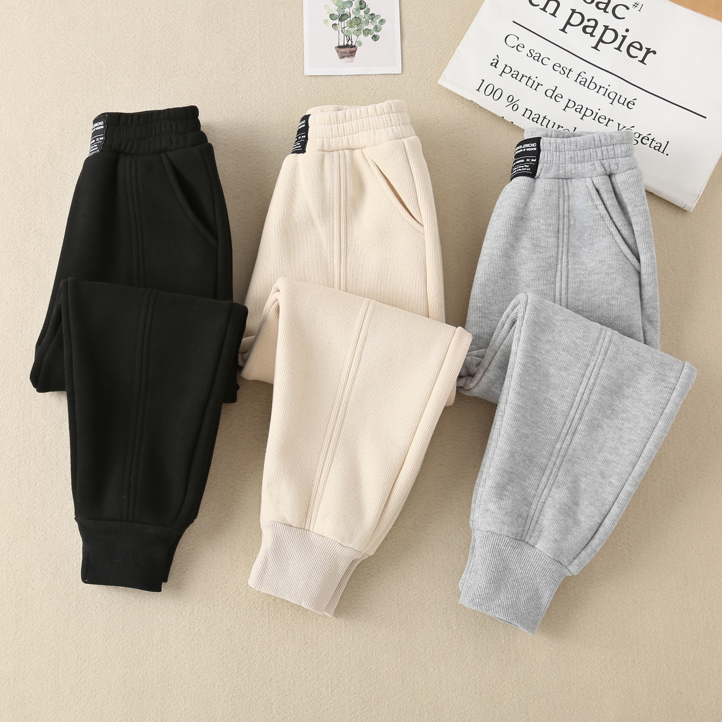 Girl Casual Pants Spring Dress New Outwear Plus Suede Integrated Suede Pants Big Kids Spring Autumn Loose Sports Pants