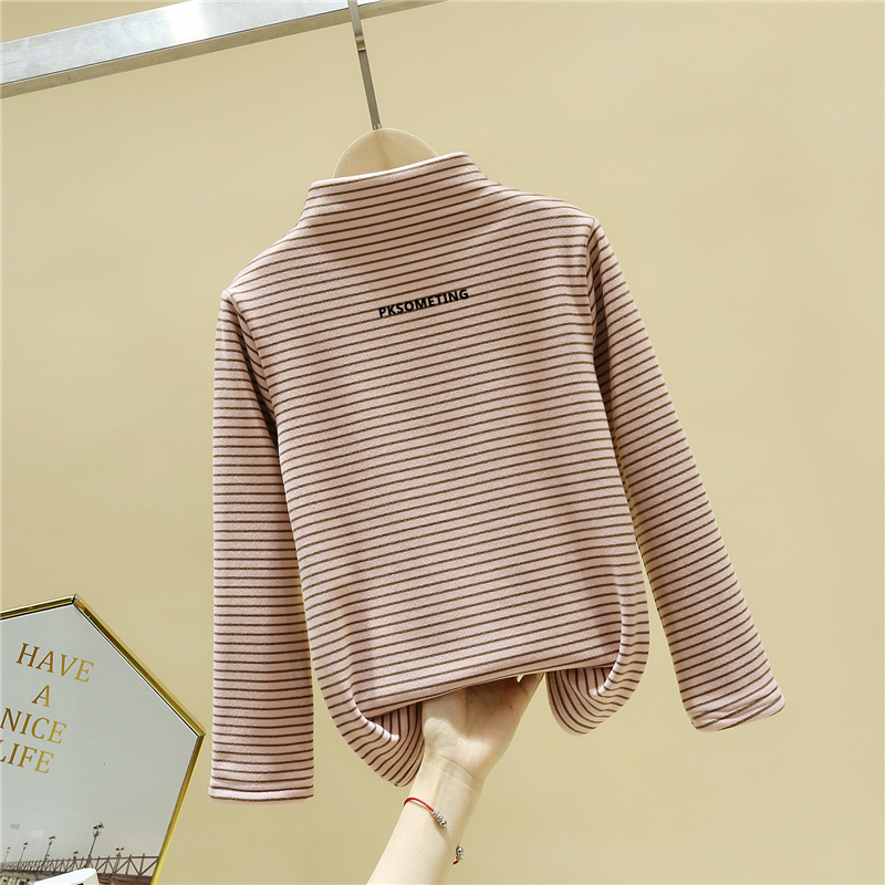 Girls' bottoming shirts for autumn and winter wear new one-piece velvet plus velvet thickened long-sleeved T-shirts for big children's warm cotton tops