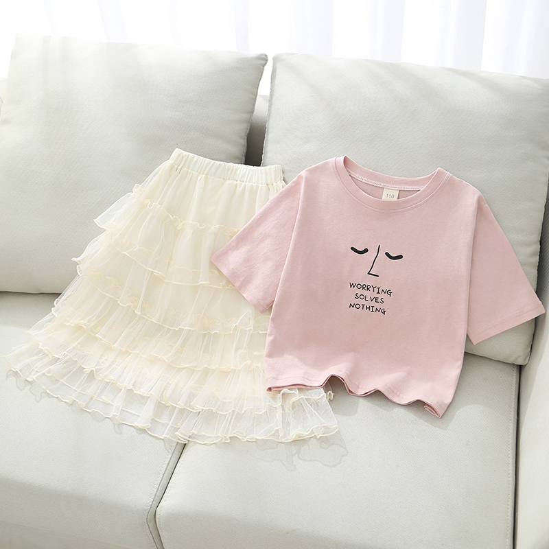 Girl's summer dress suit dress 2021 new internet Red Ocean Children suit CUHK Girl Summer Girls Two sets of skirts